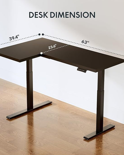 SANODESK 63-Inch Large Dual Motor L-Shaped Electric Height Adjustable Standing Desk - Reversible Panel - Black Top/Black Frame - Ideal for Gaming, Home Office or Computer Workstation