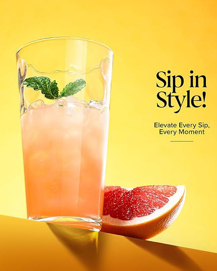 Home Essentials & Beyond Drinking Glasses Set of 4 Highball Glass Cups Bar Glasses, Uses for Juice, Water, Cocktails, Beverages, and Iced Tea. Dishwasher Safe