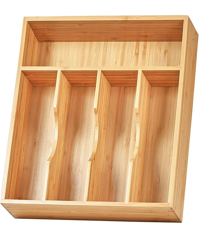 Umilife Bamboo Kitchen Drawer Organizer, 11 Inch Silverware Utensils Tray Holder with Grooved Dividers, 2.4" High Wood Caddy for Flatware Cutlery Knives