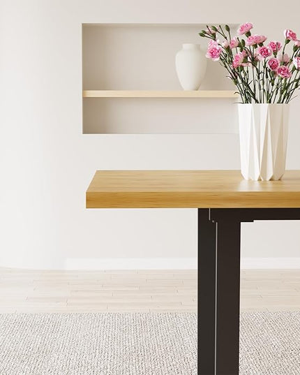 ZckyCine Modern Rectangular Dining Table for 4-6, Adjustable Wood Table with Metal Legs, Kitchen or Dining Room Table