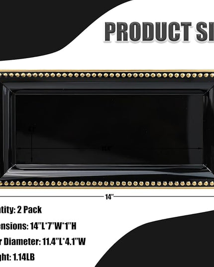 2 Pack Black Bathroom Vanity Tray for Countertop with Beads, Small Plastic Toilet Tank Versatile Storage Organization Tray for Makeup, Perfume, Desk, Kitchen, Candles, 14"x7"x1", 36B