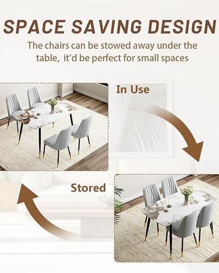 Small Dining Table Set for 4，50'' Sintered Stone Dining Table with 4 Chairs, Easy to Assemble，Suitable for Small Spaces