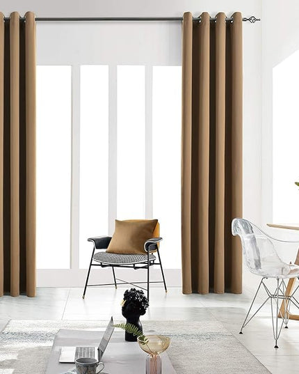 Blackout Curtains for Bedroom Thermal Insulated Light Blocking Room Darkening Curtains Solid Grommet Window Drapes for Living Room, Set of 2 Curtain Panels 52 W x 96 L inch Long Coffee