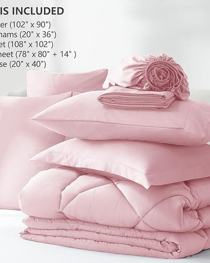 CozyLux King Size Comforter Sets Pink - 7 Pieces Bed in a Bag King, Luxury Soft Bed Set for All Seasons, Bedding Set with Down Alternative Comforter, Sheets, Pillowcases & Shams