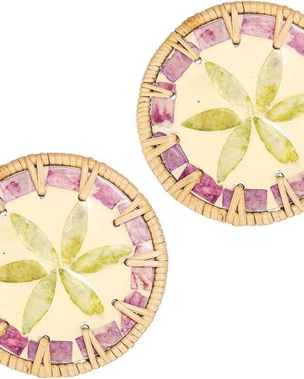 uxcell 2Pcs Handmade Woven Rattan Coasters, Heat-Resistant Drink Coasters for Coffee Table Dining Room Kitchen Coffee Wine Decor, Light Green Petal