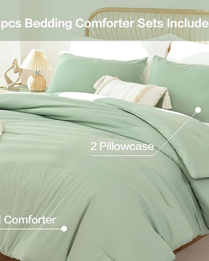ROSGONIA California King Comforter Set Sage Green, 3pcs(1 Boho Cal King Comforter & 2 Pillowcases), All Season Lightweight Bedding Blanket Quilt