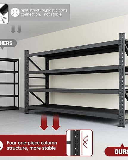 8000LBS Storage Shelves, 68" W Garage Shelving Heavy Duty Metal Adjustable Garage Shelves, Shelving Units Industrial Shelving for Warehouse, 68" W x 24" D x 63.4" H, Black