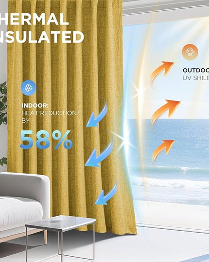 Joydeco Blackout Curtains for Bedroom - 96 Inch Long 100% Light Blocking 2 Panels Set Yellow Drapes, Thermal Insulated Room Darkening Curtains, Linen Textured for Living Room, Rod Pocket & Back Tabs