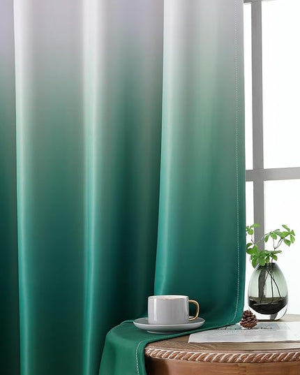 Estelar Textiler Green and Greyish White Blackout Ombre Curtains for Bedroom 108 inches Long, Light Blocking Thermal Insulated Grommet Window Curtains & Drapes for Living Room,52x108 inch,2 Panels