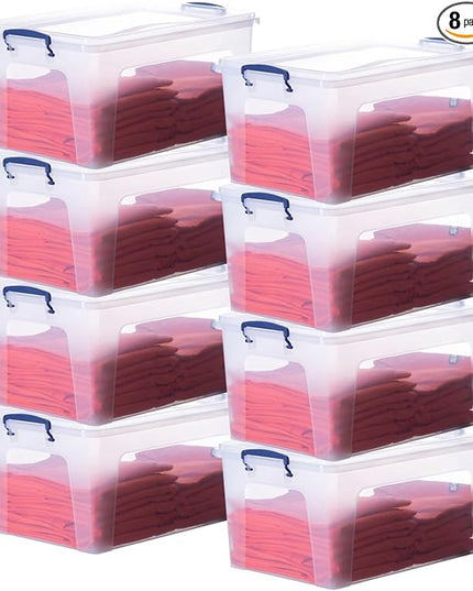 Superio Clear Storage Bins with Lids, 28.5 Quart BPA Free Plastic Containers, Transparent Boxes for Organizing, Stackable Crates, Organizer Totes for Home, Office, School, and Dorm