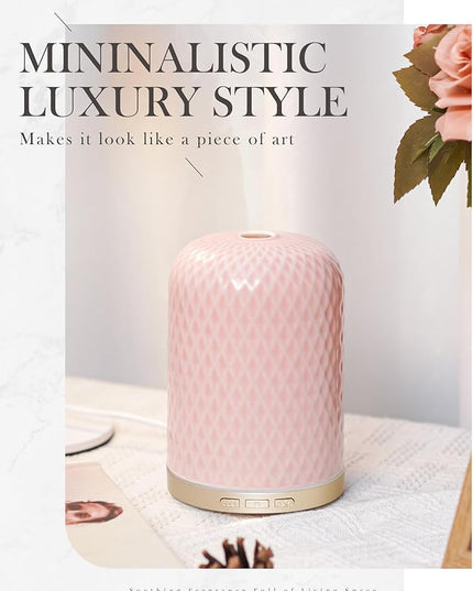 Essential Oil Diffuser for Home, 120ML Diffusers for Essential Oils Large Room, Ceramic Diffuser with USB Cable, Warm Ambient Light, Aromatherapy Diffuser Home Decor, Gift Choice, Pink