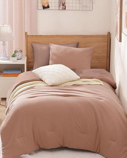 WRENSONGE Twin Comforter Set- 5 Pieces Clay Pink Twin Bed in a Bag, All Season Twin XL Bedding Sets with 1 Fitted Sheet, 1 Flat Sheet, 1 Pillow Sham and 1 Pillowcase