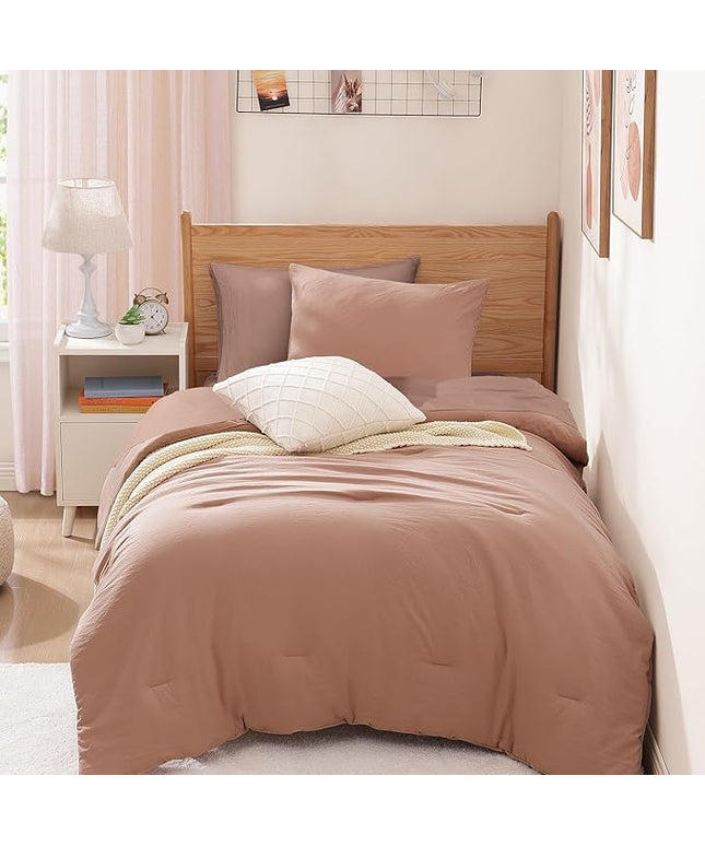 WRENSONGE Twin Comforter Set- 5 Pieces Clay Pink Twin Bed in a Bag, All Season Twin XL Bedding Sets with 1 Fitted Sheet, 1 Flat Sheet, 1 Pillow Sham and 1 Pillowcase
