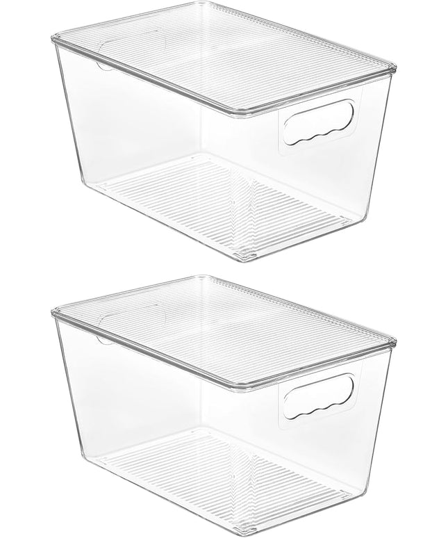 Vtopmart 2 Pack Clear Stackable Storage Bins with Lids, Large Plastic Containers with Handle for Pantry Organizer and Storage,Perfect for Bathroom,Cabinet,Kitchen,Fridge,Closet Organization