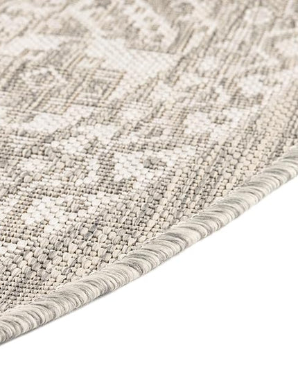 Rugs.com Outdoor Aztec Collection Rug – 8 Ft Round Light Gray Flatweave Rug Perfect for Kitchens, Dining Rooms