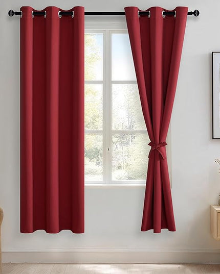 JIUZHEN Red Blackout Curtains for Bedroom - Light Blocking and Noise Reducing Grommet Curtains for Living Room Darkening Curtains, Set of 2 Window Curtain Panels, 38 x 72 Inch Length