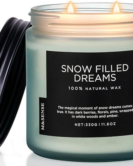 M&SENSE Snow Filled Dreams Winter Scented Candle, 11.6oz Natural Soy Wax 70 Hours Long Lasting 2 Cotton Wick Aromatherapy Gifts for Home Decor,Clean Candle for Men and Women