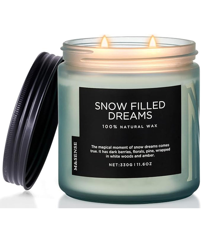 M&SENSE Snow Filled Dreams Winter Scented Candle, 11.6oz Natural Soy Wax 70 Hours Long Lasting 2 Cotton Wick Aromatherapy Gifts for Home Decor,Clean Candle for Men and Women