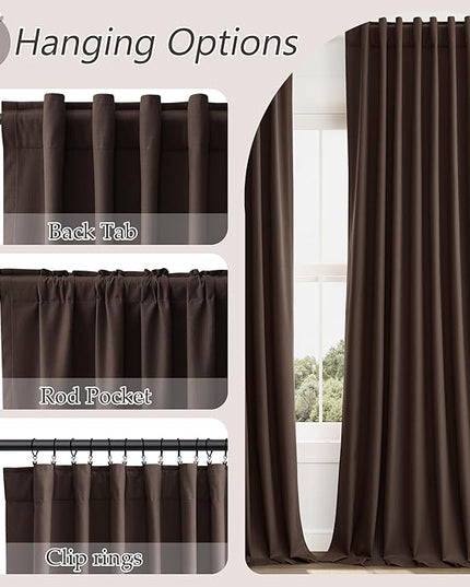 Guken Brown Blackout Curtains 63 Inch Length 2 Panels Set for Living Room Bedroom Back Tab Thermal Insulated 100% Black Out Linen Drapes Room Darkening Window Curtains 52 Inches Width