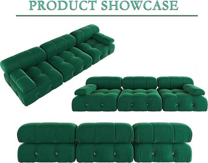JACH 104" Convertible Modular Sectional Sofa, Minimalist Mid-Century Velvet Sofas Couches, Luxury Modern 3-Seat Wide Couch Sectional for Living Room Bedroom Office Apartment (Green)