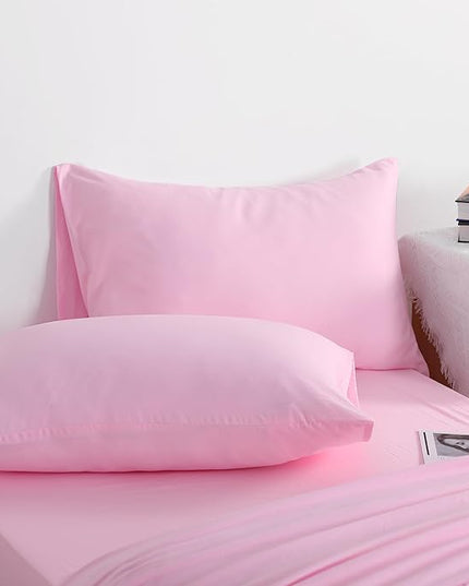 NTBAY Twin Comforter Set with Sheets, 5 Pieces Soft and Breathable Twin Bedding Set, Twin Bed in a Bag, Down Alternative Comforter Set Solid Color All Season, Kids Bedding Set, Pink