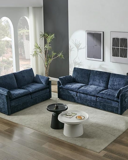 Tbfit Living Room Furniture Set, Loveseat Couch & Accent Chair, Modern Comfy Cloud Sofa Set, Spring Seat Cushions, Chenille Fabric, Blue