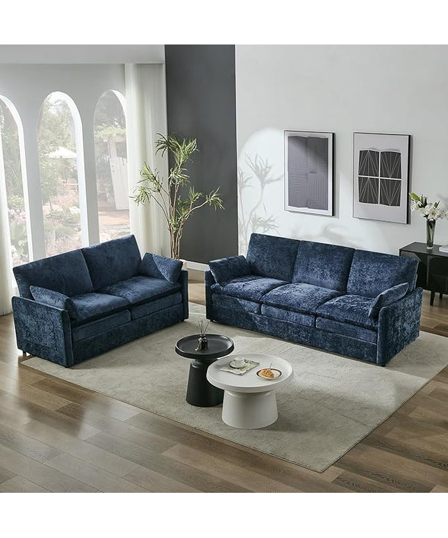 Tbfit Living Room Furniture Set, Loveseat Couch & Accent Chair, Modern Comfy Cloud Sofa Set, Spring Seat Cushions, Chenille Fabric, Blue