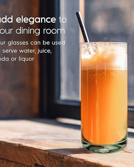 Clear 20 oz Tall Iced Tea Glasses (set of 6), Hand Blown Mexican Glassware, Recycled Glass Drinking Glasses, Lead-Free, Cocktail Margarita Glasses, Wine Glasses, Shot Glasses, Whiskey Glasses (IceTea)