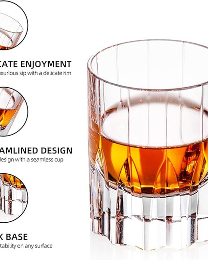 KAMMAK Crystal Whiskey Glasses Set of 2, Handcrafted 2.03oz Old Fashioned Glasses Stemless, Luxury Cocktail Glasses, Hand Blown Scotch Cup for Women, Men Barware Gift for Liquor, Bourbon