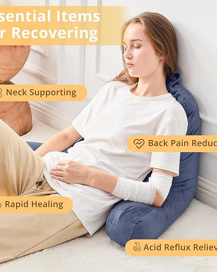Sasttie Reading Pillow, Velvet Back Pillow for Bed Sitting Up, Adult Back-Rest Support Cushion with Arms for Sit Up on Couch, Sofa, and Floor, Dorm Essentials, Reading Accessories, Grey Purple