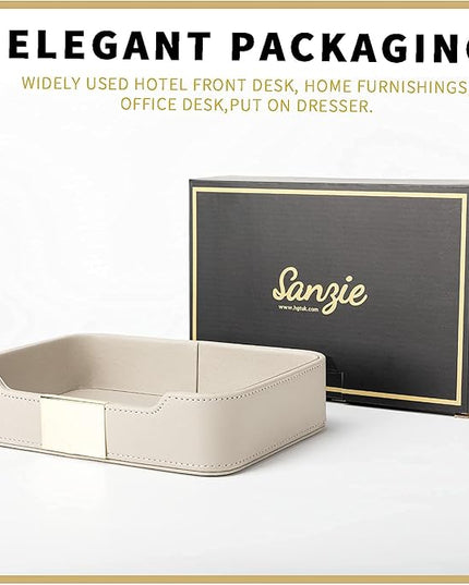 SANZIE Luxury Leather Tray Desktop Storage Catchall Organizer Decorative Tray for Entryway Table to Hold Jewelry Watch Keys Phone Wallet (Metal Glided, Grey)
