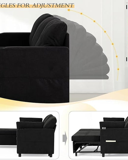 84" Sectional Pull Out Sofa Bed with Adjustable Backrests, L-Shaped Sleeper Sofa with USB Ports, Upholstered Reversible Couch with Cup Holder & Storage Space for Living Room, House, Black