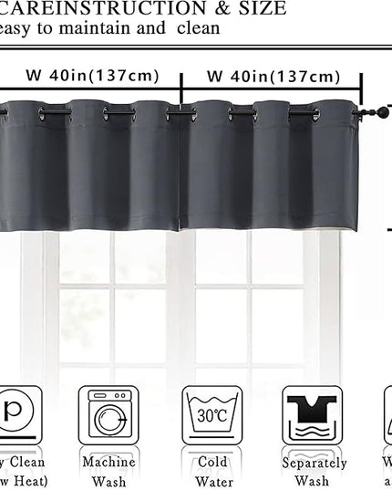 Simplebrand Grey Window Valance for Kitchen 14 Inches Long 2 Panels Set, Room Darkening Valance Curtains for Living Room, Grommet Short Privacy Kitchen Curtains for Bedroom Kids Room, 40Wx14L