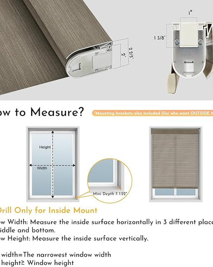 Persilux Smart Motorized Blinds with Remote, No Drill Automatic Roller Shades for Indoor Windows, Light Filtering Linen Fabric, Electric Blinds for Windows, Weave Caribou C162-5, Custom Size