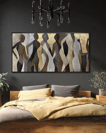 Artexist Figure Wood Wall Decor Neutral Wall Art Modern Poster Printing 24"x48" Picture for Bedroom Hanging Art for Dining Room Area