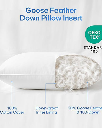 puredown® Cooling Goose Feather Down Pillow, Set of 1, Standard Size Bed Pillow Insert with Soft Cooling Pillowcase for Cool Sleep