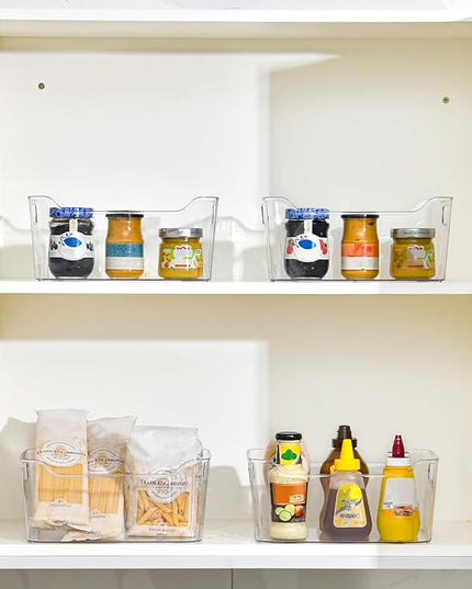 Clear Plastic Storage Bins - 12 Pack Pantry Organizers and Storage,Large Clear Pantry Organizer Bins, Plastic Containers with Handle for Kitchen,Freezer,Cabinet,Closet,Bathroom Under Sink