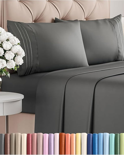 Cal King Size 4 Piece Sheet Set - Comfy Breathable & Cooling Bed Sheets Set - Hotel Luxury Bedding for Women, Men, Kids, Teens, Boys & Girls - Deep Pockets, Soft, Wrinkle Free - Oeko-Tex - Charcoal