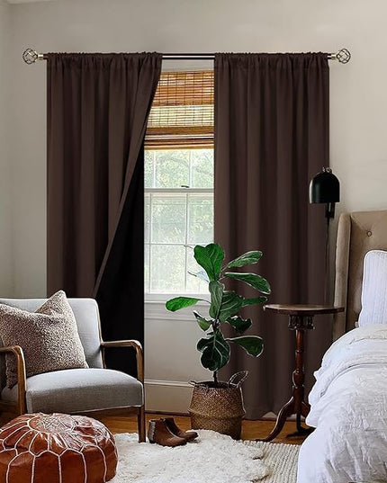 BGment 100% Blackout Curtains for Living Room 95 Inch Length, Extra Long Room Darkening Noise Light Blocking Heavy Rod Pocket Window Curtains for Bedroom 2 Panels Set, Brown, Each Panel 52 Wide