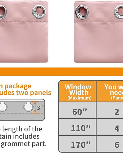 YoungsTex Baby Pink Blackout Curtains 40 Inches Length for Girl Bedroom Window - Thermal Insulated with Grommet Short Room Darkening Drapes for Living Room Kitchen Bathroom, 2 Panels, 42 x 40 Inch