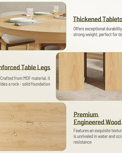 59'' Extendable Dining Table for 4-8, Round Kitchen Room Table with 3-Tier Storage Racks, Adjustable Shelves, Wooden Pedestal Base, for Kitchen, Dinner, Living Room, Office, Natural