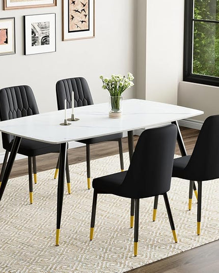 White Dining Table Set for 4, 62'' Dining Table Set for 4, Sintered Stone Dining Room Sets for 4, Easy to Assemble