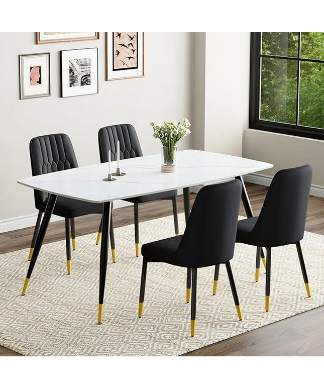 White Dining Table Set for 4, 62'' Dining Table Set for 4, Sintered Stone Dining Room Sets for 4, Easy to Assemble