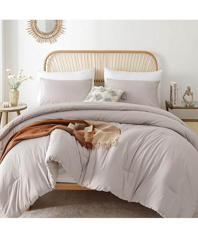 ROSGONIA Comforter Full Size for Girls Boys Teens Linen Grey, 3pcs (1 Gray Comforter & 2 Pillowcases) Lightweight Dorm Bedding Full Size