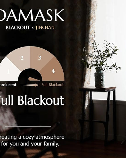 jinchan Blackout Curtains 84 Inches Long Brown Damask Medallion Window Curtains for Bedroom Grommet Thermal Insulated Drapes for Living Room Vintage Luxury Window Treatments Set 2 Panels