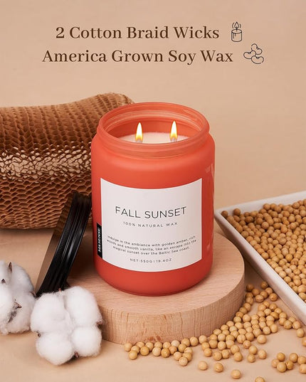 M&SENSE Fall Sunset Amber Scented 19.4oz 110 Hours Long Lasting Slow Burning Candle for Housewarming, Large Natural Soy Organic Relaxing Aromatherapy Candle Gifts for Women Men
