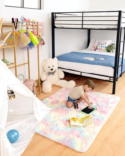 Ophanie Upgrade 4x6 Light Rainbow Rugs for Bedroom, Fluffy Soft Area Rug, Shaggy Non-Slip Indoor Floor Carpet for Living Room, Kids Baby Boys Teen Dorm Home Decor Aesthetic, Nursery