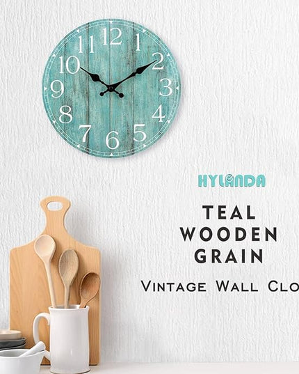 HYLANDA 14 Inch Teal Wall Clock - Silent, Non-Ticking, Battery Operated, Decorative, Unisex