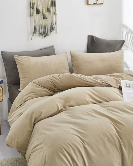 Houseri Taupe Twin Comforter Set Velvet Light Khaki Fluffy Bedding Comforter Twin Size Light Brown Fuzzy Comforter Sets for Kids Boys Girls Puffy Sand Color Bed Blanket Twin Micromink Sherpa Comforter
