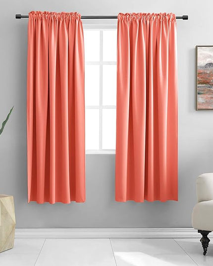 DONREN Coral Blackout Curtains Rod Pocket Curtain Panels - Salmon Color Thermal Insulated Curtain Drapes for Living Room (42 W x 63 L Inch,2 Panels)